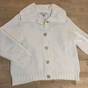 Allegory Cream cotton knit Button-Up collared Cardigan